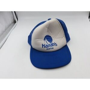 Vintage Harrahs Marina Trucker Hat Blue White Mesh Snapback Cap Segal WPL 12960